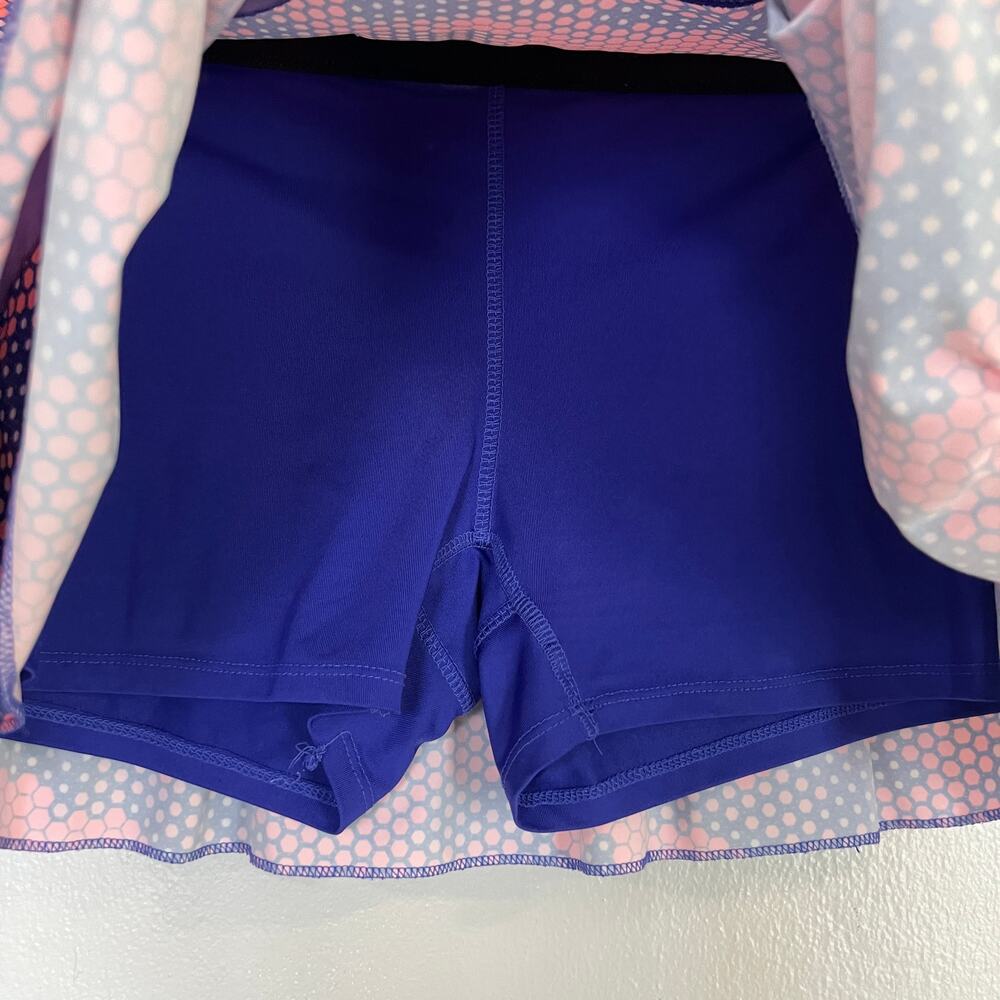 Lucky in Love Pink Blue Polka Dot Metallic Tennis Skirt Skort Sz L 12 Pickleball - Picture 6 of 11